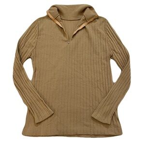 Women's Long Sleeve Ribbed Tan Top